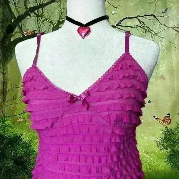 Y2k Hot Pink Ruffled Slip By Bisou Bisou Size Medium - Picture 3 of 9